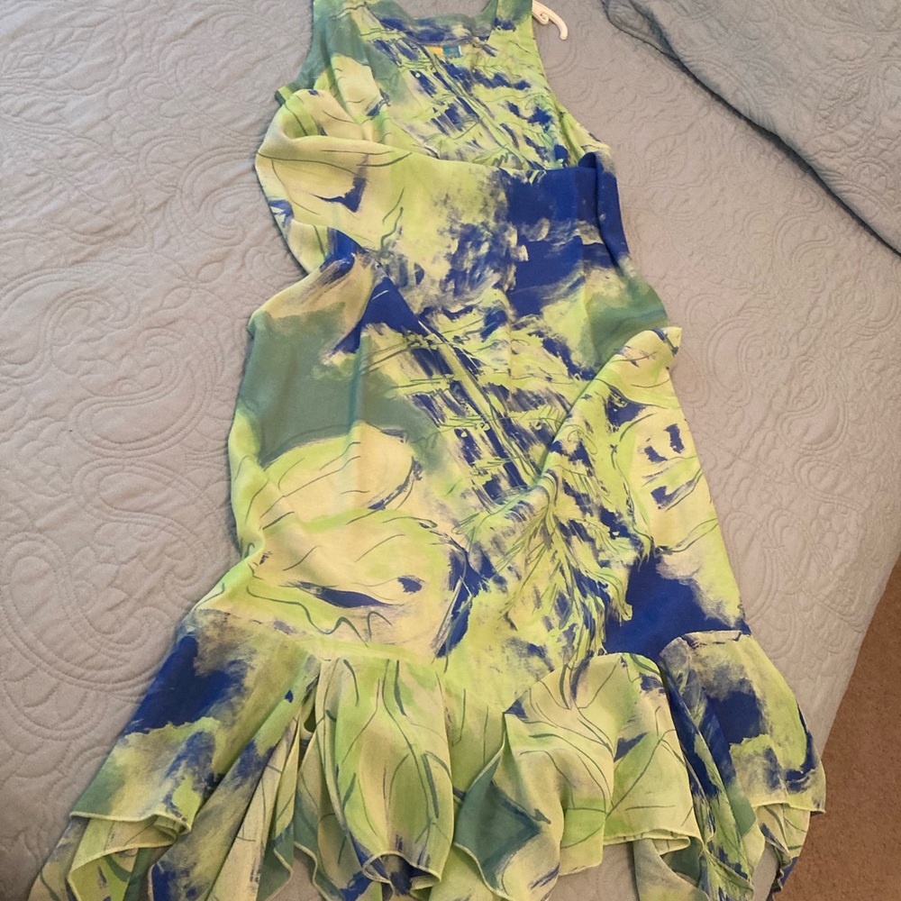 Vibrant Blue and Green Sleeveless Dress